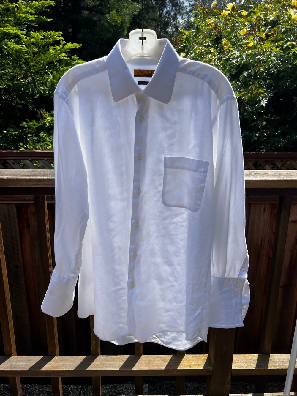 Enzo Classic White Long-Sleeve Dress Shirt with Chest Pocket